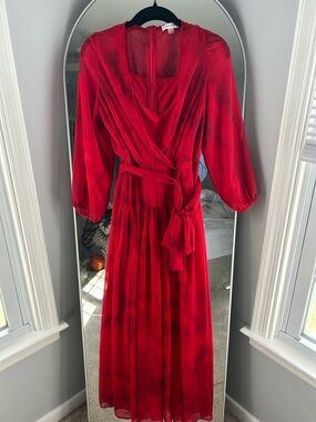 Calvin Klein Red Wrap-Style Long Dress